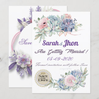Invitación Ahorra la Fecha Floral Lila Morado Imprimible