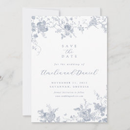 Invitación Ahorra la Fecha Floral Vintage Azul