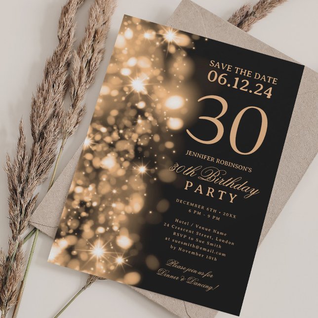 Invitación Ahorra la fecha Glam dorado Fiesta de cumpleaños n (Gold Glam Save The Date 30th Birthday Party Invitation)