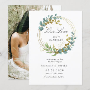 Invitación ahorrar la fecha de la boda de eucalipto dorado 
