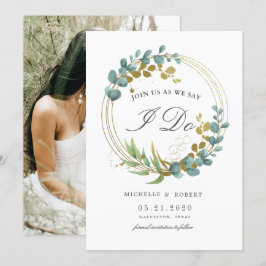 Invitación ahorrar la fecha de la boda de eucalipto dorado ve