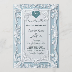 Invitación Ahorre la fecha azul shabby chic país francés vint