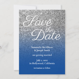 Invitación Ahorre la fecha de azul profundo plateado Ombre Gl