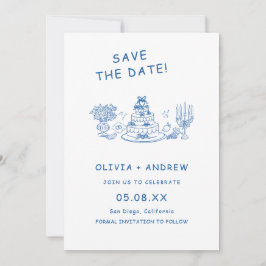Invitación Ahorre la fecha de boda caprichosa dibujada a mano