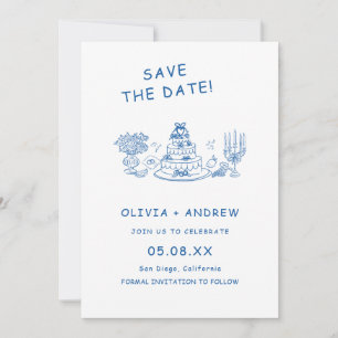 Invitación Ahorre la fecha de boda caprichosa dibujada a mano