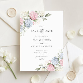 Invitación Ahorre la fecha de boda de hortensia azul y rosa f