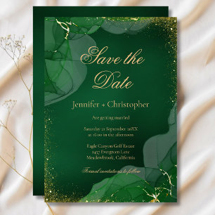 Invitación Ahorre la Fecha de Boda de Mármol Verde Esmeralda 