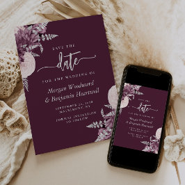 Invitación Ahorre la fecha de boda floral plateada malva