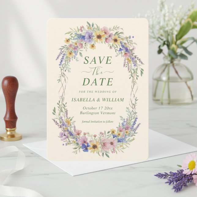 Invitación Ahorre la Fecha de Bodas de Flores Silvestres Rúst (Subido por el creador)