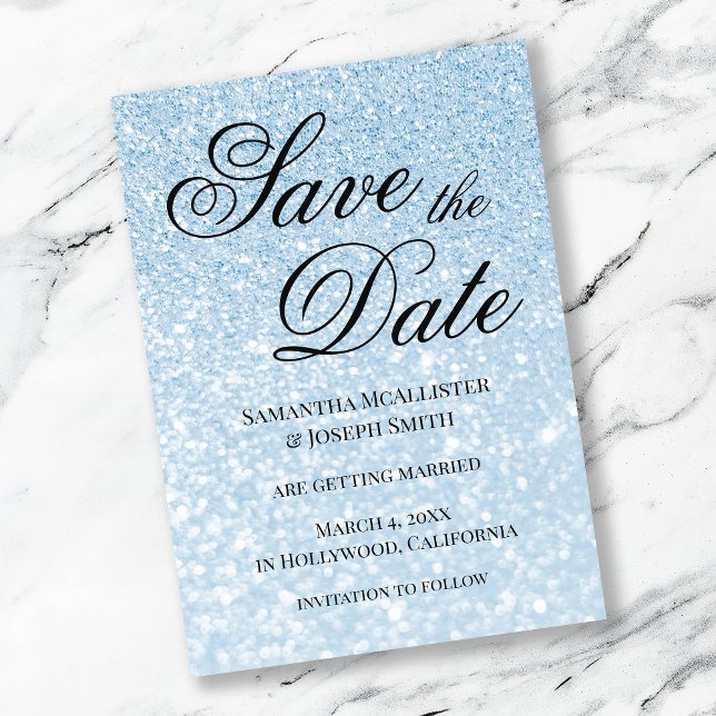 Invitación Ahorre la fecha de brillo bokeh azul claro (Subido por el creador)