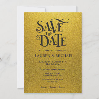 Invitación Ahorre la fecha de brillo negro y dorado
