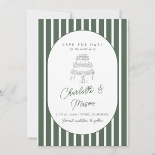 Invitación Ahorre la fecha de cabana preppy con rayas verde o