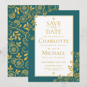 Invitación Ahorre la fecha de encaje floral victoriano esmera