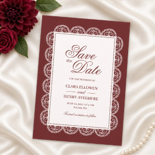 Invitación Ahorre la fecha de la boda con marco de encaje bla