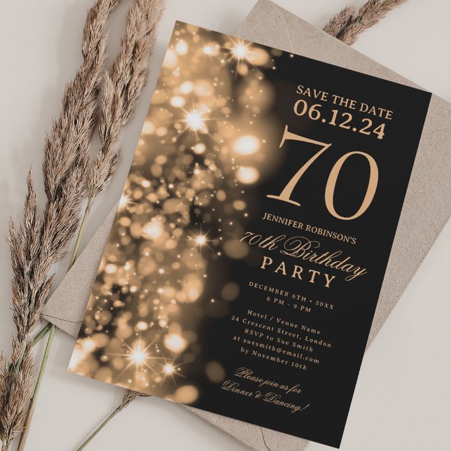 Invitación Ahorre la fecha de la fiesta de cumpleaños 70 Glam (Gold Glam Save The Date 70th Birthday Party Invitation)