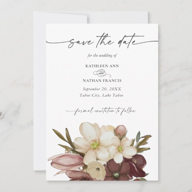 Invitación Ahorre la fecha en acuarela boho rosa y neutro (Anverso)