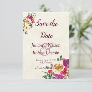Invitación Ahorre la fecha floral acuarela limón y magenta