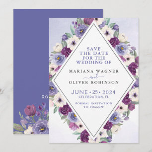 Invitación Ahorre la fecha floral de acuarela fucsia púrpura