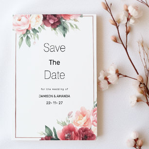 Invitación Ahorre la fecha floral de acuarela rosa menta burg