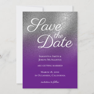 Invitación Ahorre la fecha real en Glitter Ombre Royal Purple