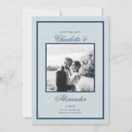 Invitación Ahorro de fecha clásica boda azul polvoriento guió