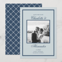 Ahorro de fecha clásica boda azul polvoriento guió