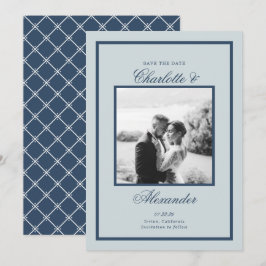 Invitación Ahorro de fecha clásica boda azul polvoriento guió