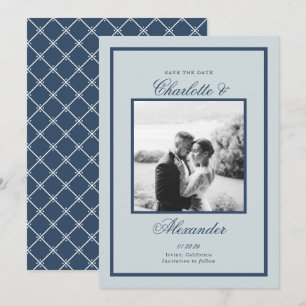 Invitación Ahorro de fecha clásica boda azul polvoriento guió