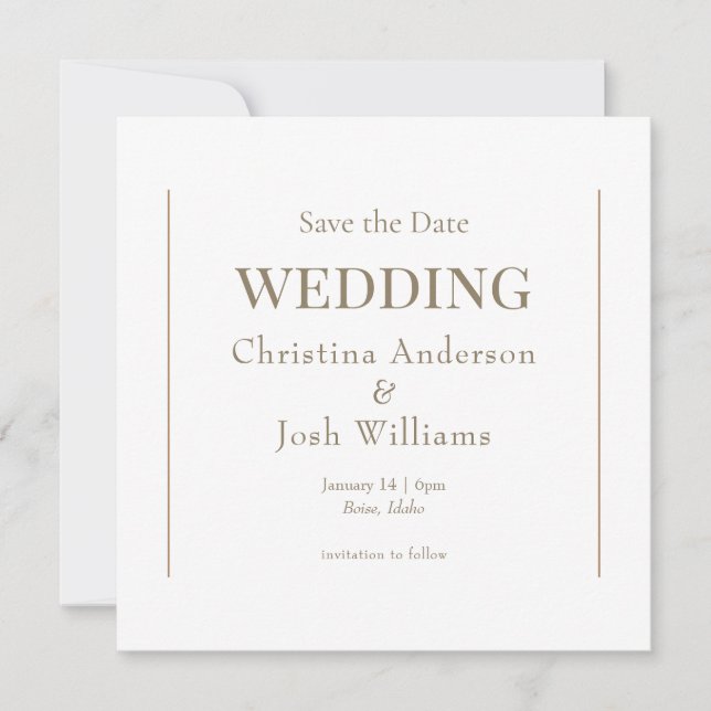 Invitación Ahorro de Fecha de Boda Blanca Cuadrada (Anverso)