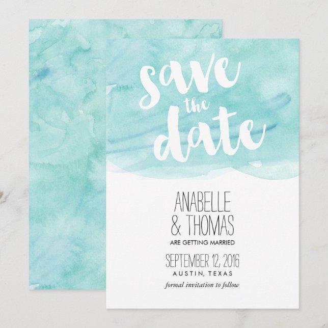Invitación Ahorro de Fecha de Boda con Acuarela de Menta (Anverso / Reverso)