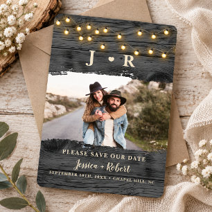 Invitación Ahorro de fecha de boda con foto de madera de gran