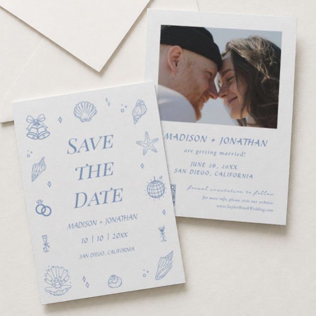 Invitación Ahorro de fecha de boda costera dibujada a mano az (Subido por el creador)