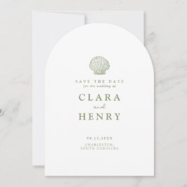 Invitación Ahorro de Fecha de Boda Costera en Verde Salvia y 