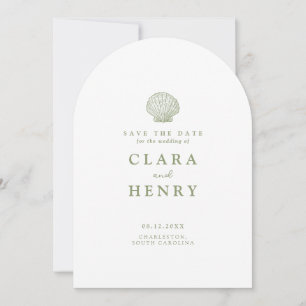 Invitación Ahorro de Fecha de Boda Costera en Verde Salvia y 