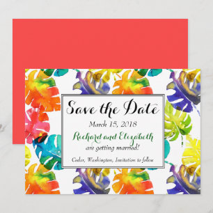 Invitación Ahorro de fecha de boda de acuarela Hojas Tropical