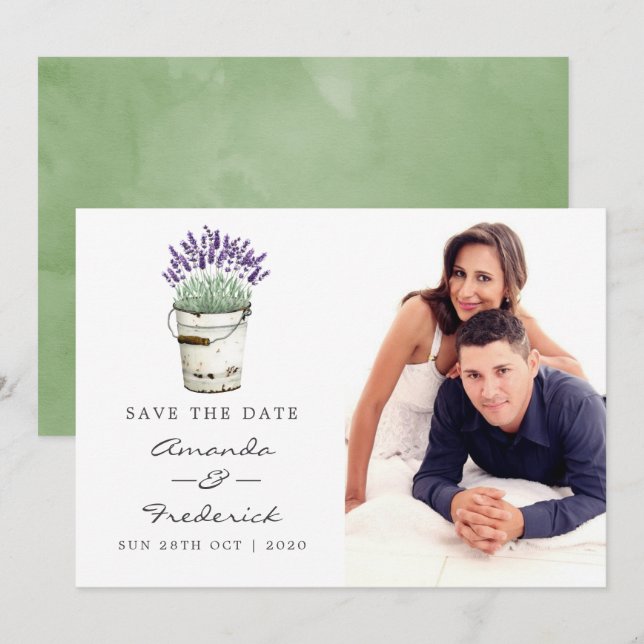 Invitación Ahorro de fecha de boda de acuarela lavanda (Anverso / Reverso)