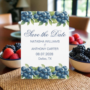 Invitación Ahorro de fecha de boda de arándano acuarela