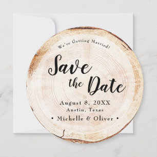 Invitación Ahorro de fecha de boda de madera rústica personal