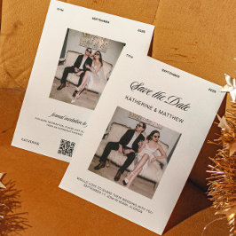 Invitación Ahorro de Fecha de Boda de Marfil y Negro Old Mone