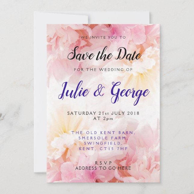 Invitación Ahorro de fecha de boda de peonía personalizada (Anverso)