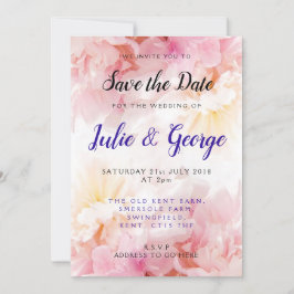 Invitación Ahorro de fecha de boda de peonía personalizada
