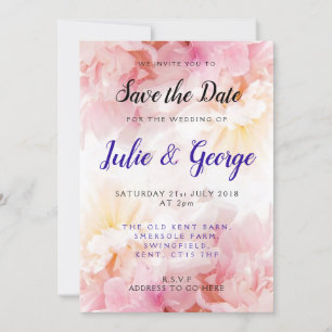 Invitación Ahorro de fecha de boda de peonía personalizada