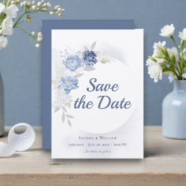 Invitación Ahorro de fecha de boda floral azul claro acuarela