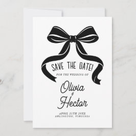 Invitación Ahorro de fecha de boda moderna con lazo negro