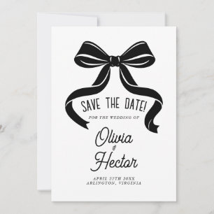 Invitación Ahorro de fecha de boda moderna con lazo negro