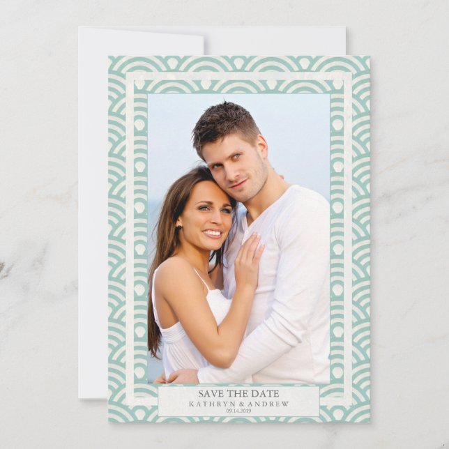 Invitación Ahorro de fecha de boda plana de Seigaiha japonesa (Anverso)