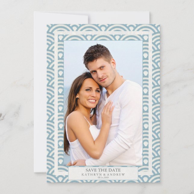 Invitación Ahorro de fecha de boda Seigaiha japonés Foto plan (Anverso)