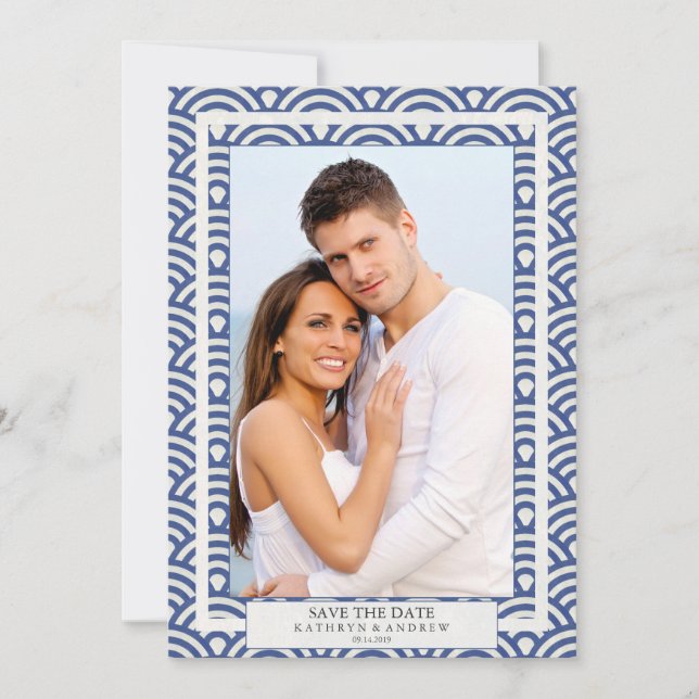 Invitación Ahorro de fecha de boda Seigaiha japonés Foto plan (Anverso)