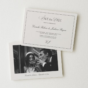 Invitación Ahorro de Fecha de Boda Victoriana Negro y Marfil