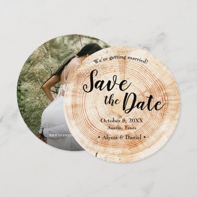 Invitación Ahorro de fecha de BODAS con foto de MADERA Rústic (Anverso / Reverso)